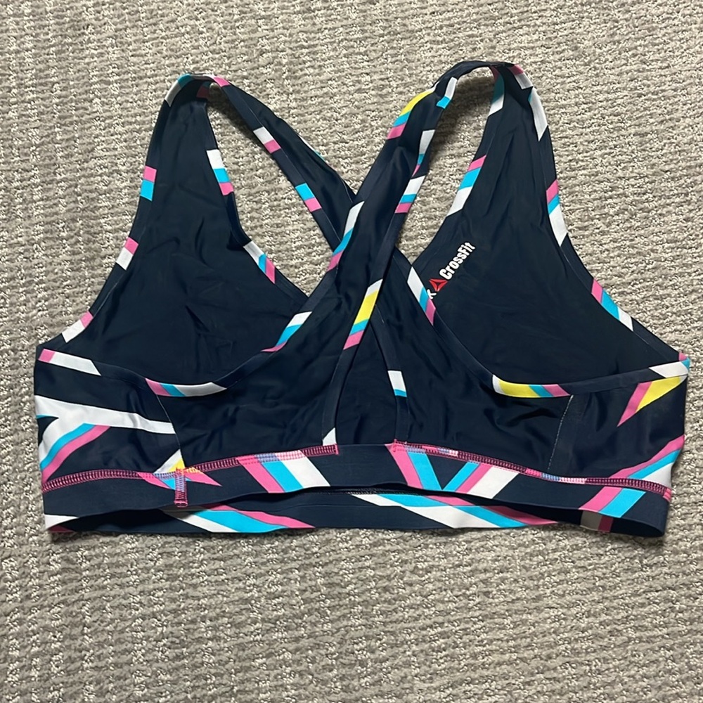REEBOK CROSSFIT Reversible Cross Strappy Back Bright Colored Pattern Sports Bra - Picture 2 of 4